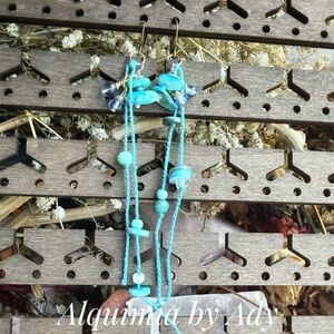 Blue mother of pearl and turquoise  embellished tassels long bohemian earrings